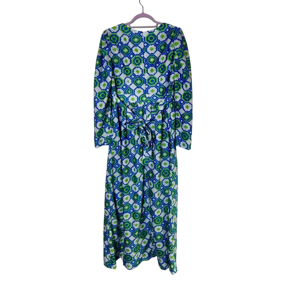 Vintage Handmade Mod Floral Geometric Long Sleeve Maxi Dress 60s 70s Large XL - Picture 2 of 9